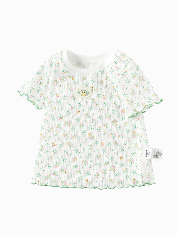 Balabala Baby Girl Short Sleeve T-shirt - Raw White & Pink Green