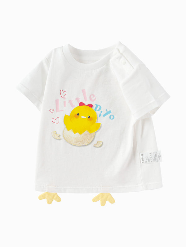 Balabala Baby Unisex Short Sleeve T-shirt - Orange Yellow & Raw White