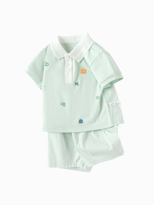 Balabala Baby Boy Short Sleeve Suit - Pink Green & Dark Blue