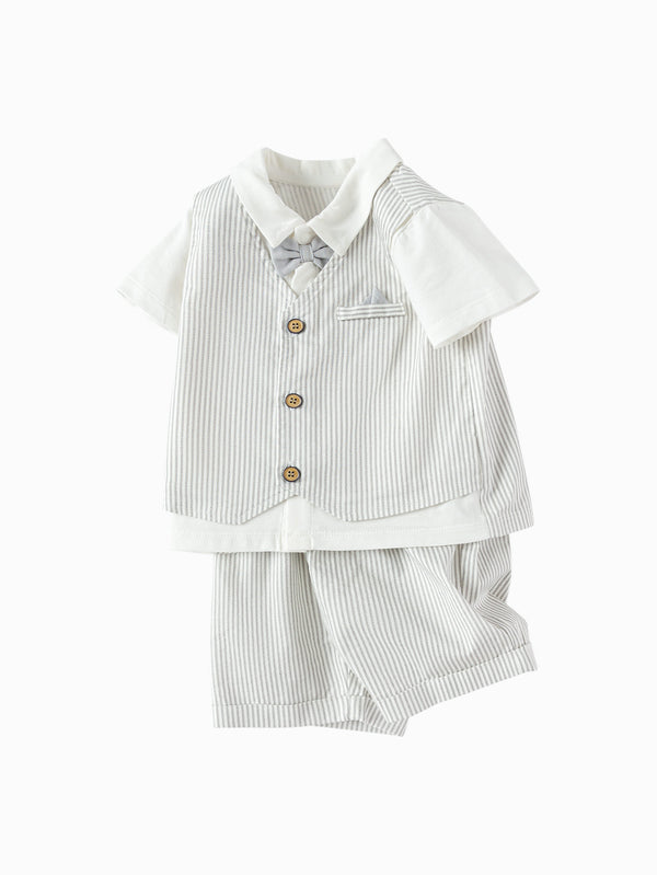 Balabala Baby Boy Short Sleeve Suit - White Gray Hue