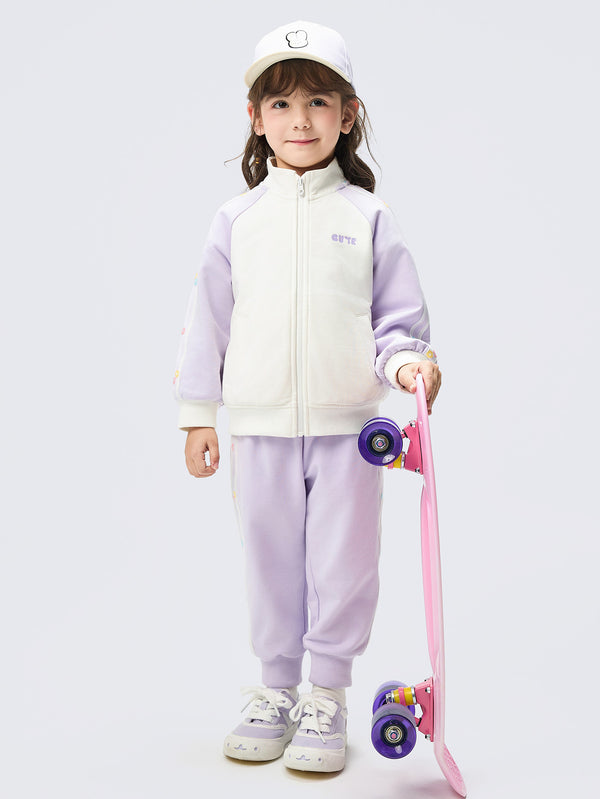 Balabala Toddler Girl Long Sleeve Set - White Purple