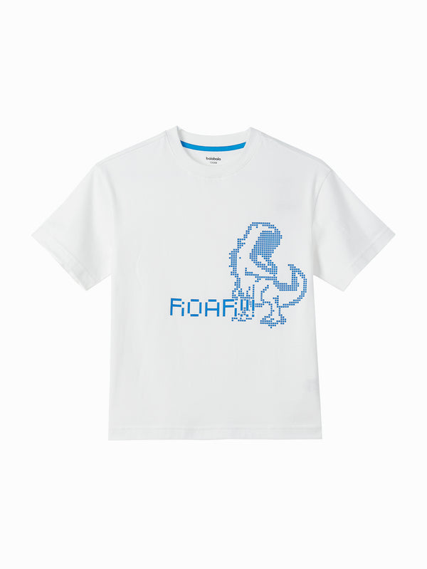 Balabala Toddler Boy Short Sleeve T-shirt - Raw White, Blue & Black