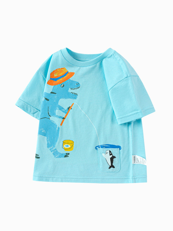 balabala Toddler Boy Explore Style Round V-Neck Short Sleeve T-Shirt