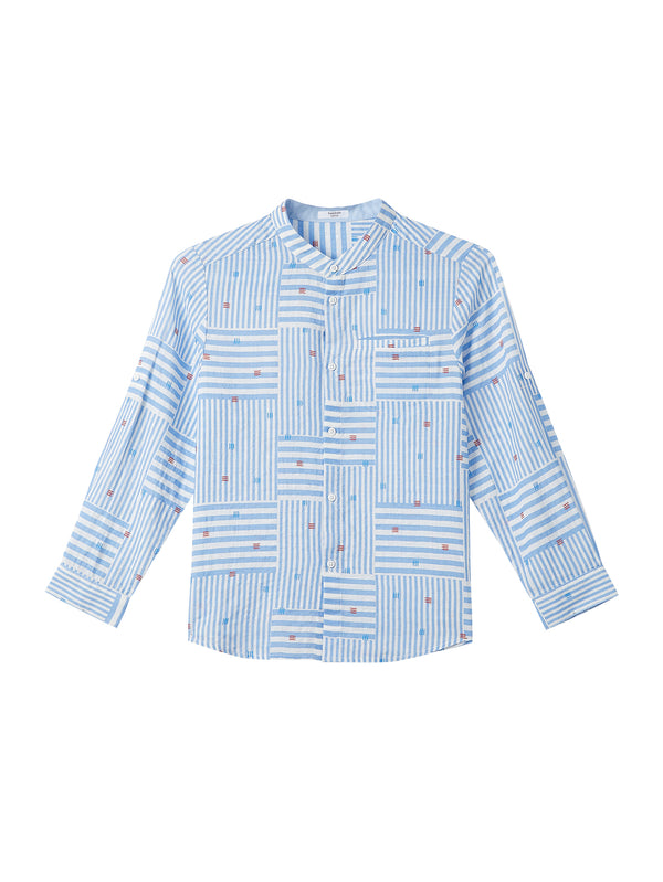 Balabala Kids Boy Long Sleeve Shirt - Blue White Hue