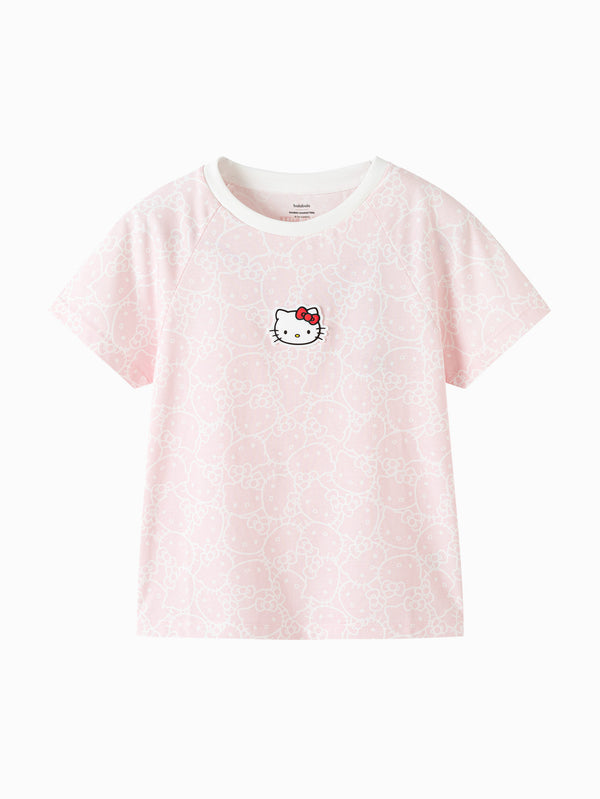 Balabala Kids Girl Short Sleeve T-shirt - Pink & Raw White