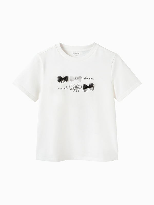 Balabala Kids Girl Short Sleeve T-shirt - Raw White & Violet