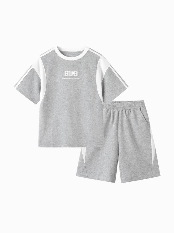 Balabala Kids Boy Short Sleeve Suit - Light Gray & Blue Green Hue